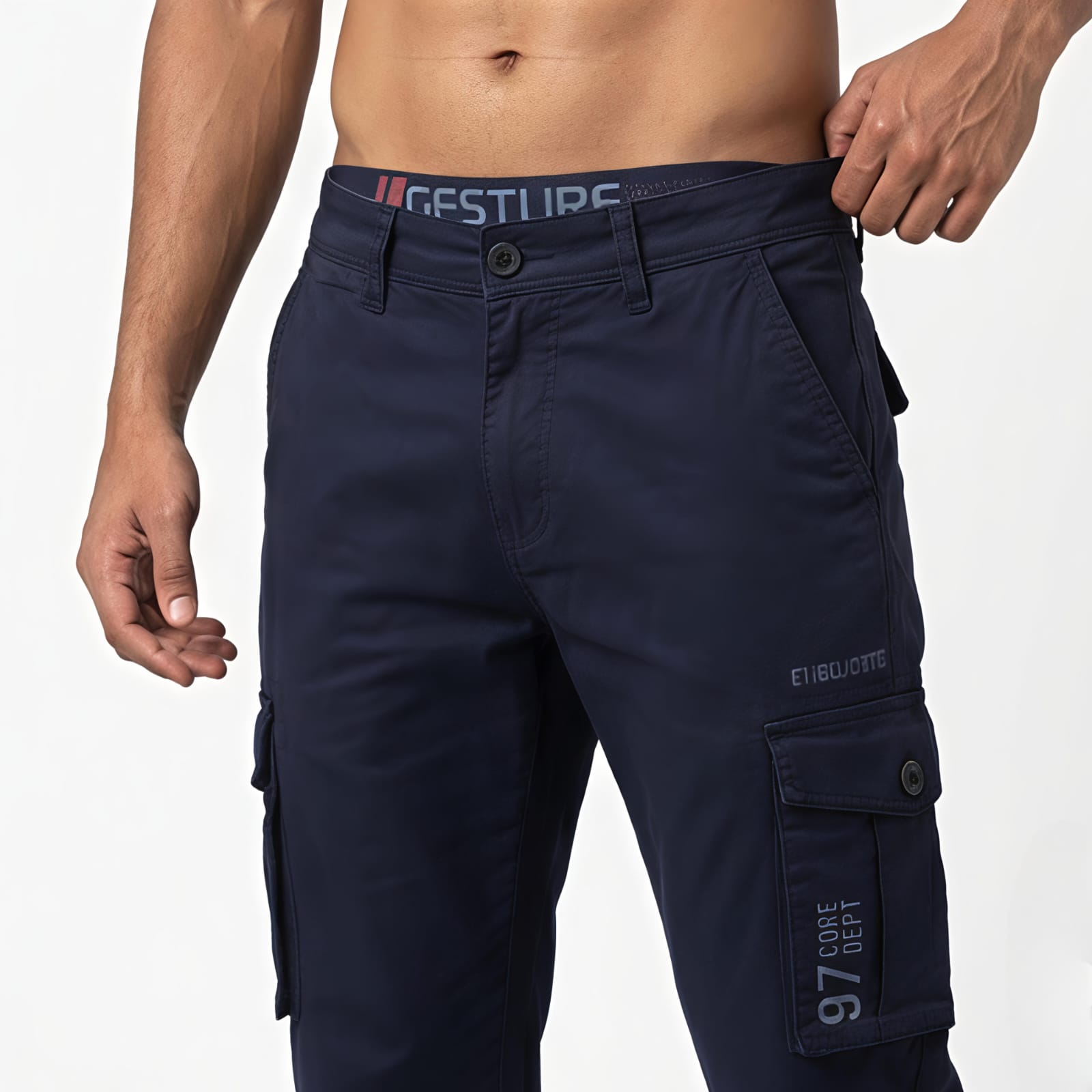 Men's Navy Blue Slim Fit Cargo Jogger Pants-1