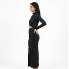 Women's Midnight Elegance Ruched Cut-Out Maxi Dress-4
