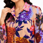 Women's Floral Printed Co-Ord Set | Stylish Shirt & Wide Leg Pant Co-Ord Set for Women – Cream-2