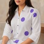 Women's White & Lavender Polka Dot Kurta Set-3