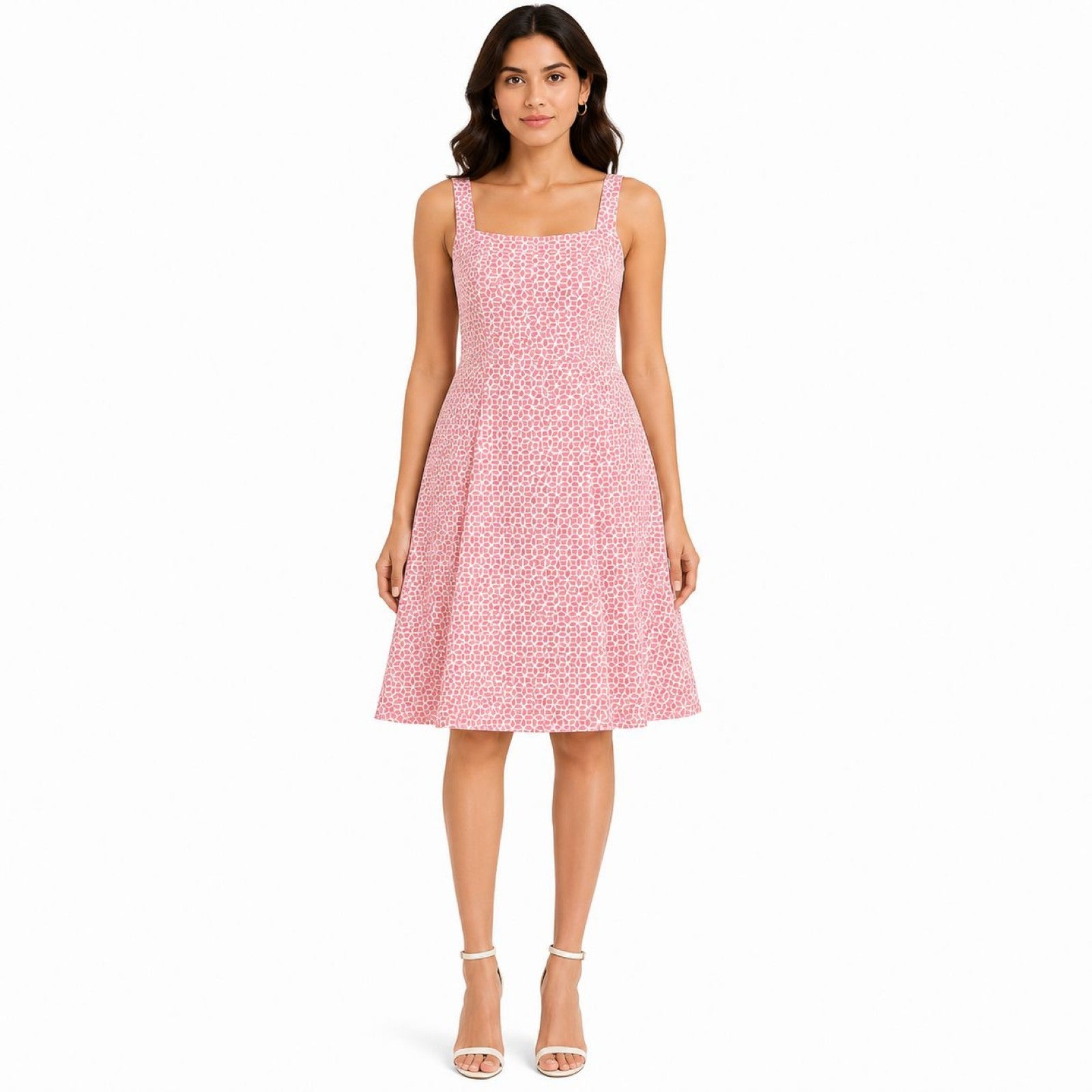 Women's Coral Geometric Print Sleeveless Fit & Flare Midi Dress-1