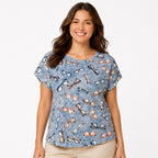 Women's Sky Blue Eyeglasses Print Cap Sleeve Relaxed Fit Top | Casual Graphic T-Shirt-3