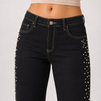 Women's Shimmering Diamond Studded Black Bootcut Jeans-2