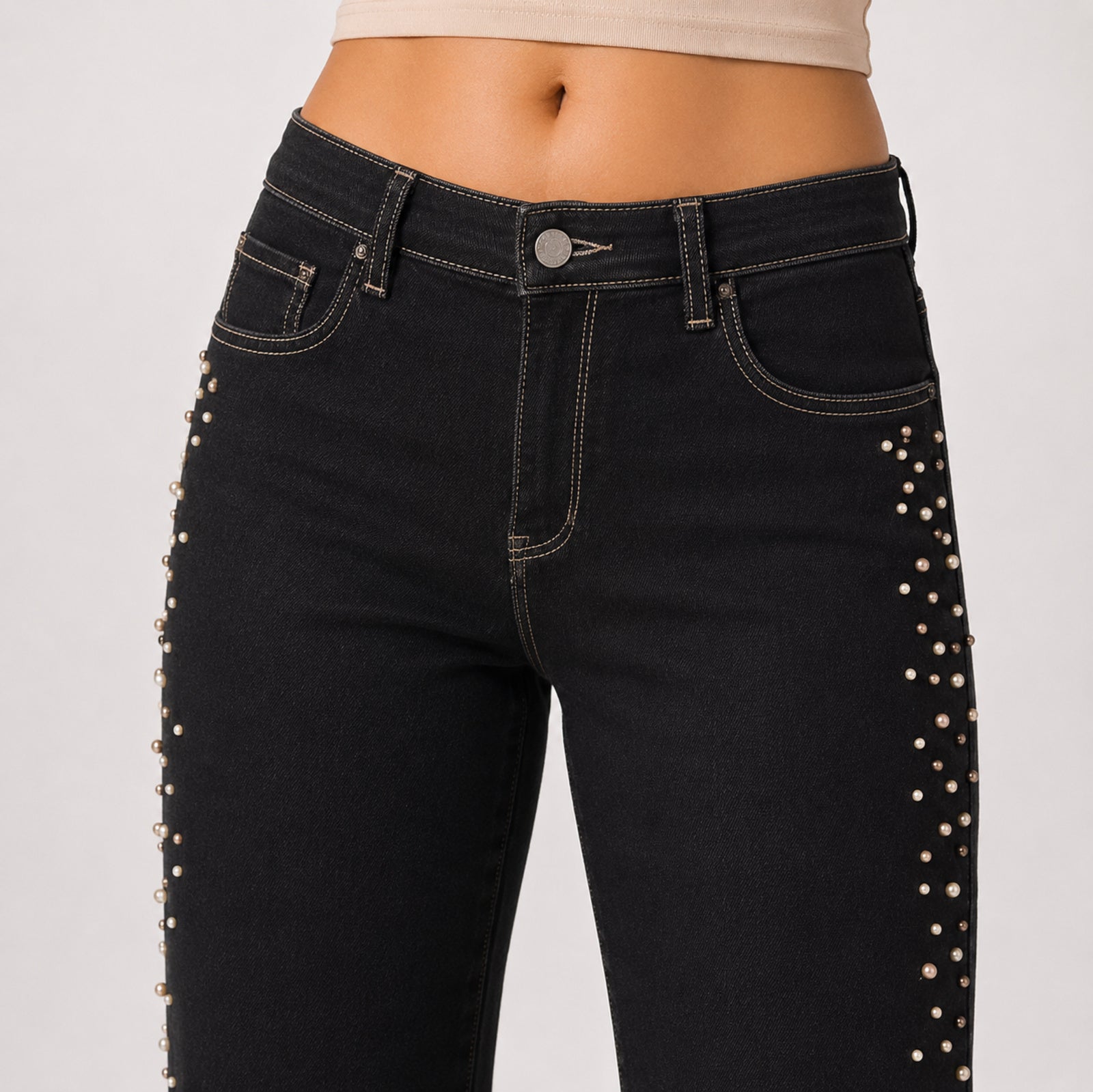 Women's Shimmering Diamond Studded Black Bootcut Jeans-2