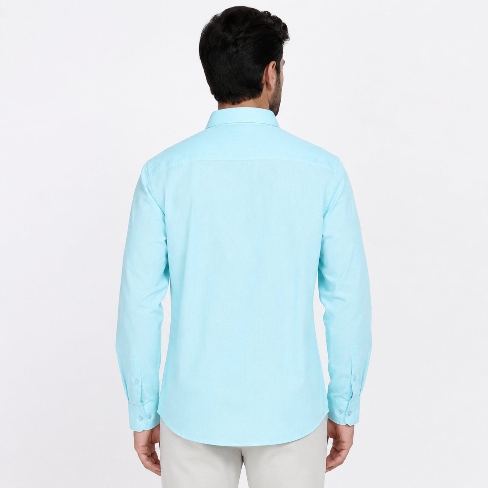 Men's Sky Blue Solid Formal Cotton Shirt-1