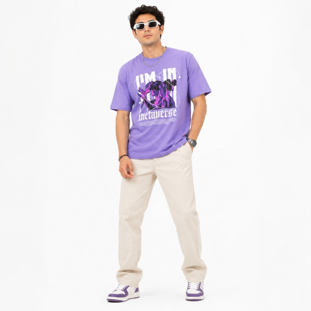 Men's Lavender Multiverse Graphic Oversized T-Shirt-2