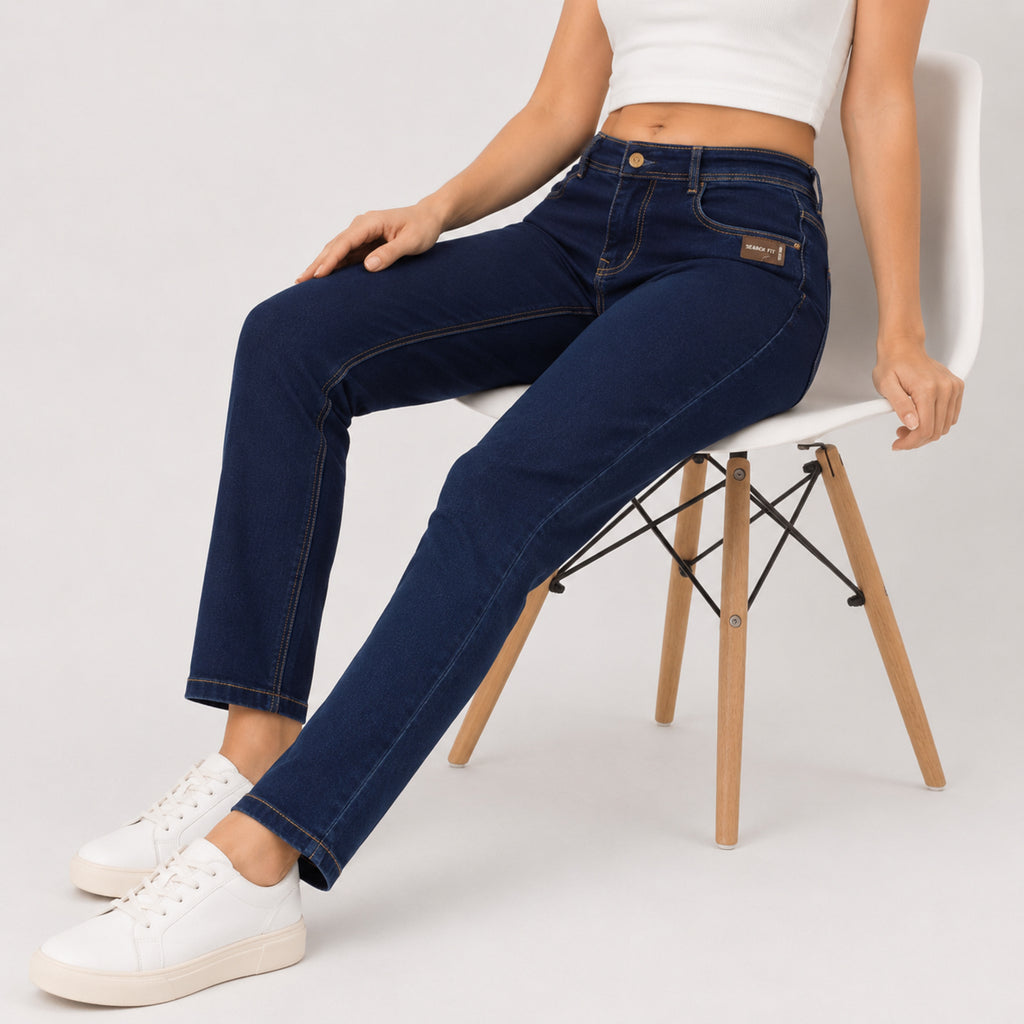Women's Dark Blue Slim Fit Ankle Length Jeans-4
