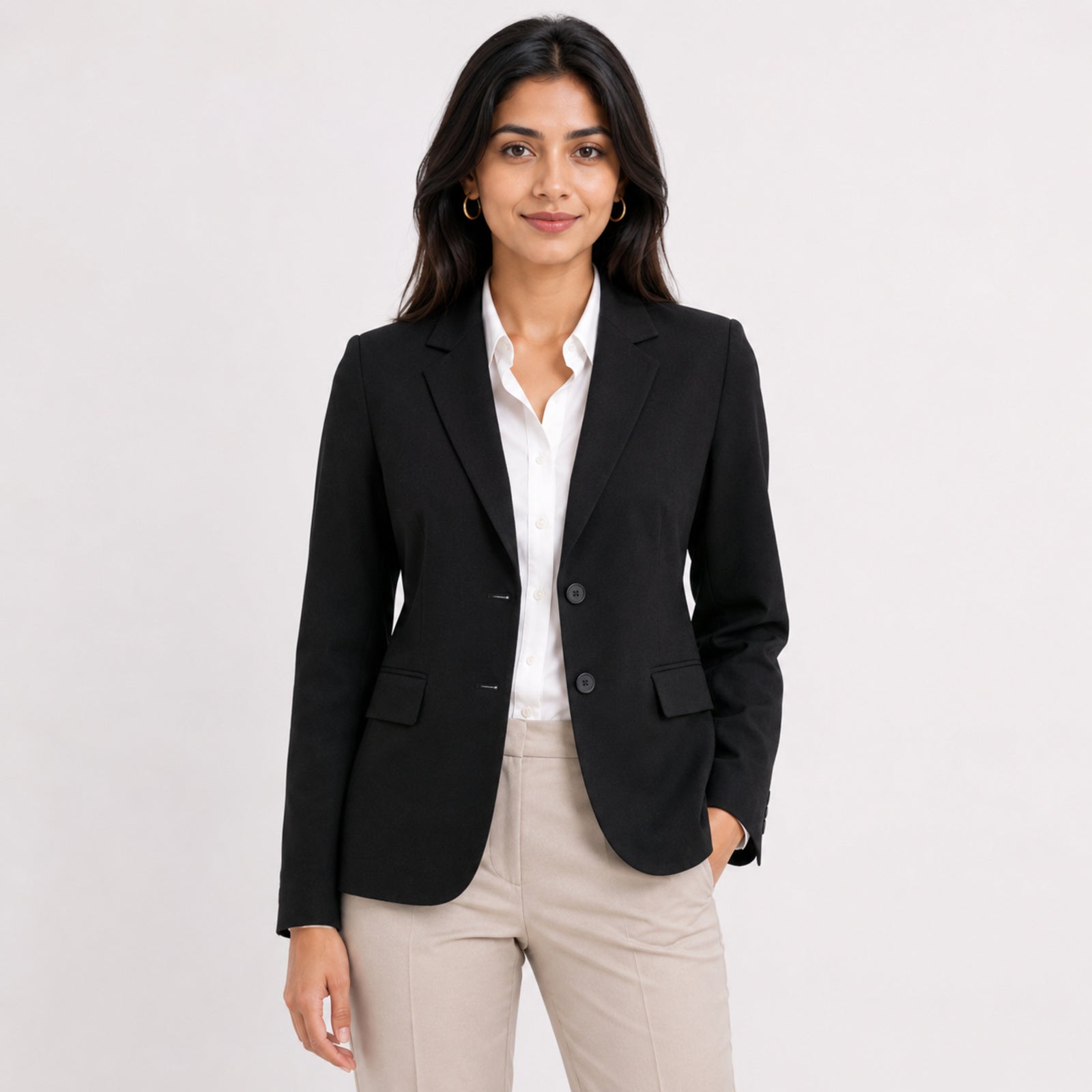 Women's Black Formal Office Wear Blazer | Classic Single-Breasted Business Jacket for Professional Style-1