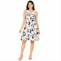 Women's White Abstract Print Ruffle Neck Sleeveless Fit & Flare Dress-3