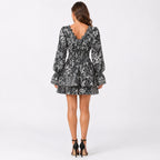 Women's Black Floral Print Smocked Mini Dress-4