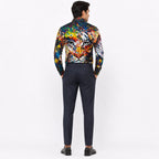 Men's Rainbow Tiger Face Digital Print Shirt | Statement Full Sleeve Party Shirt-4