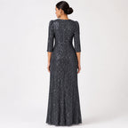 Women's Glamorous Sequined Navy Blue Mermaid Evening Gown-4