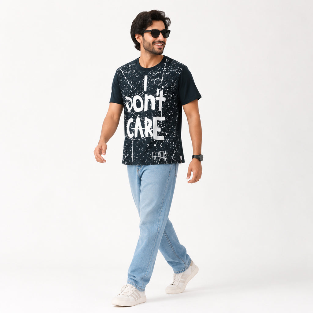 Men's “I Don’t Care” Graphic Printed Black T-Shirt-4