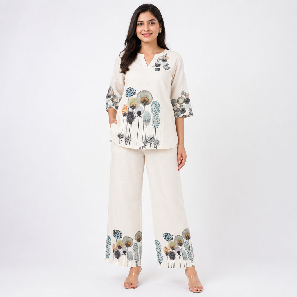 Women's Beige Printed Kurta Pant Co-Ord Set-4
