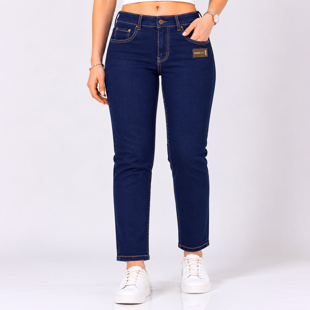 Women's Dark Blue Slim Fit Ankle Length Jeans-1