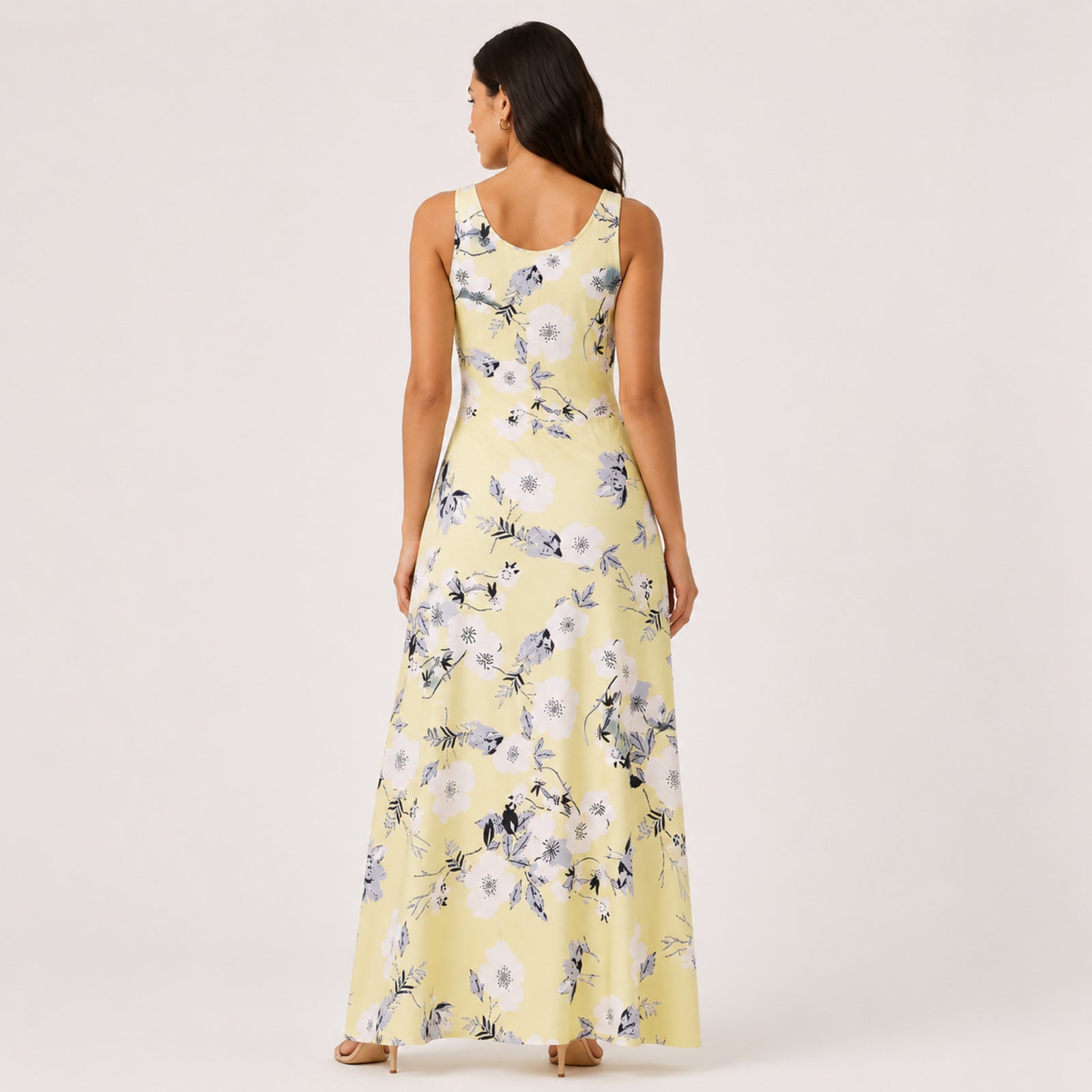 Women's Yellow Floral Printed Sleeveless Maxi Dress-4