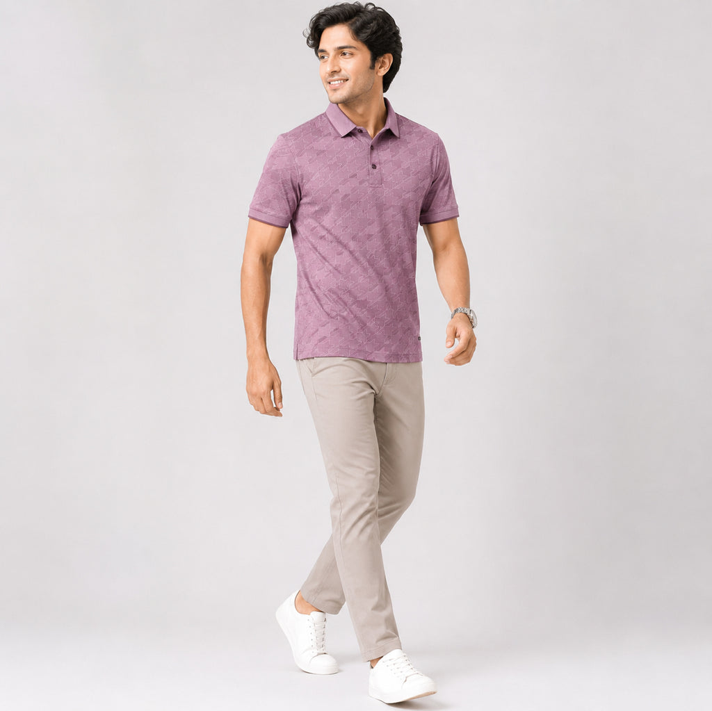 Men's Pink Textured Polo T-Shirt-2
