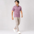 Men's Pink Textured Polo T-Shirt-2
