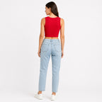 Women's Red V-Neck Sleeveless Fitted Crop Top | Solid Casual Top-4