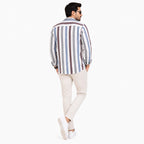 Men's Blue & Brown Vertical Stripe Casual Shirt-1