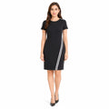Women's Black Solid Shift Dress with Contrast Side Stripe Detail-1