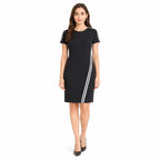 Women's Black Solid Shift Dress with Contrast Side Stripe Detail-1
