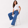 Women's Shimmering Diamond Studded Medium Blue Bootcut Jeans-3
