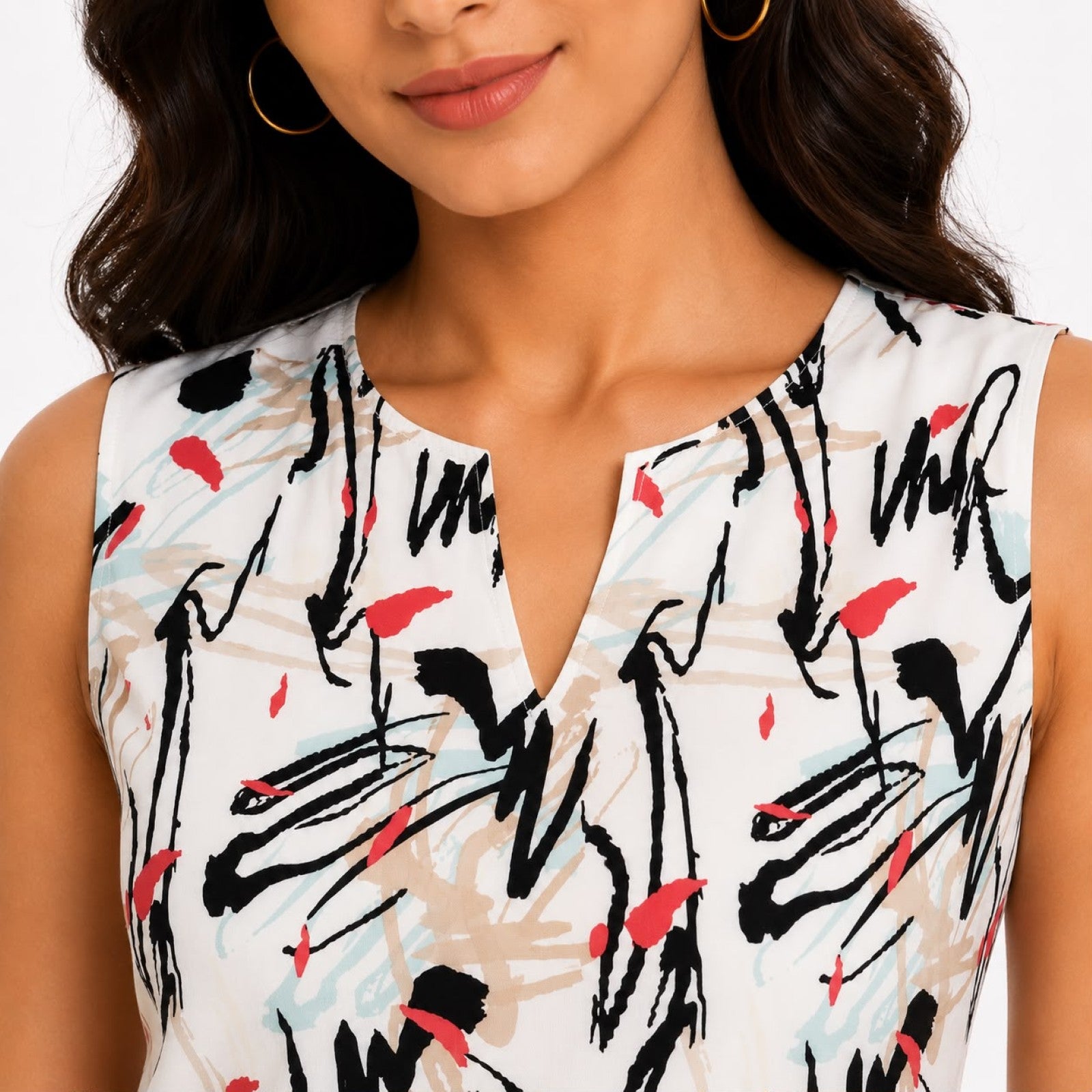 Women's Cream Abstract Printed Sleeveless Crop Top-2