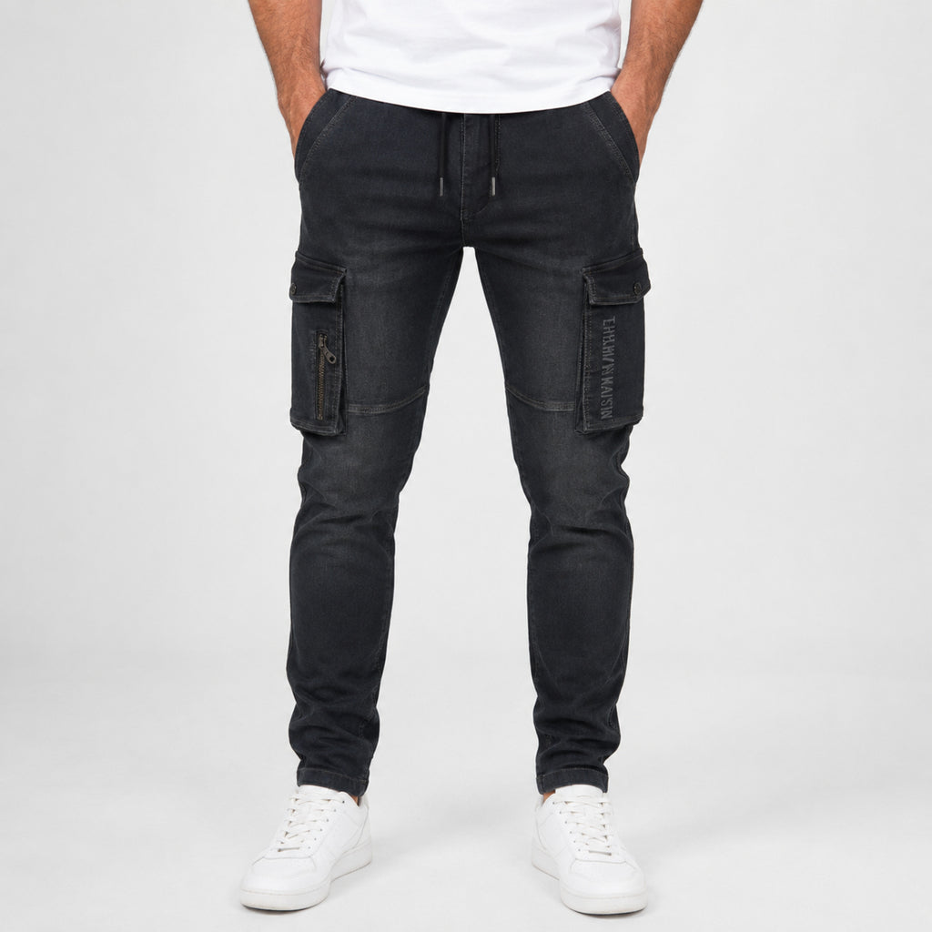 Men's Charcoal Black Cargo Jogger Jeans-1