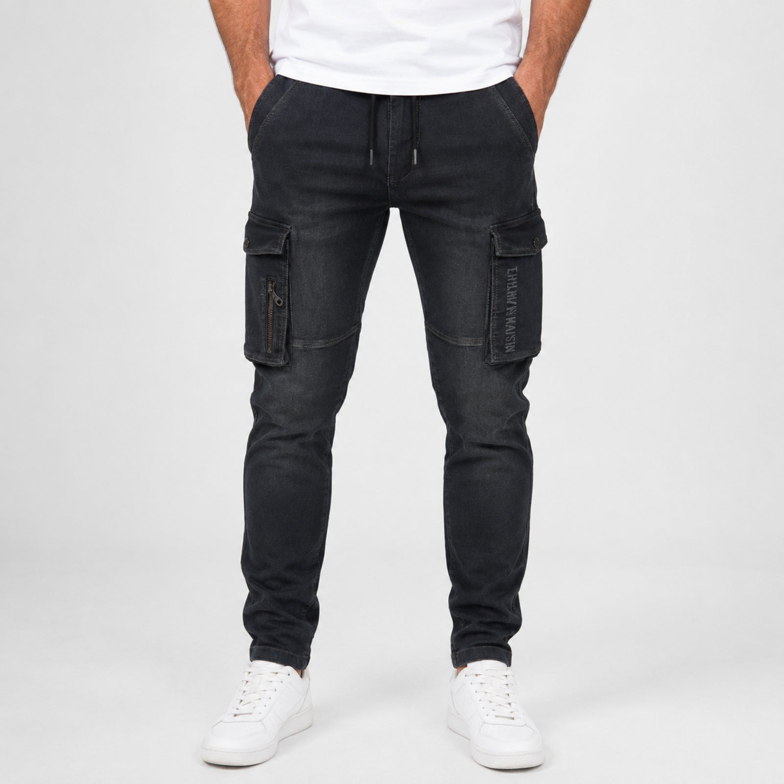 Men's Charcoal Black Cargo Jogger Jeans-1
