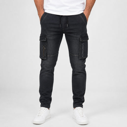 Men's Charcoal Black Cargo Jogger Jeans-1