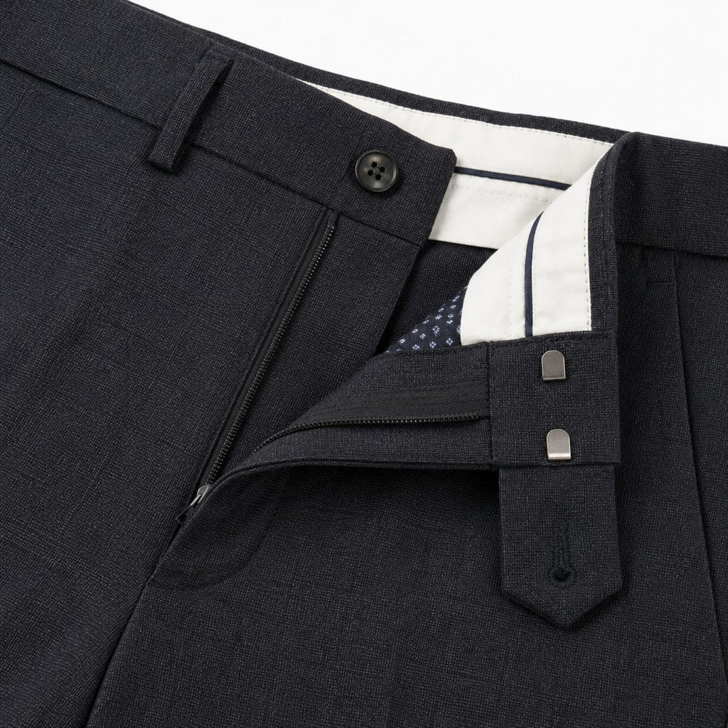 Men's Grey Slim Tapered Flat-Front Formal Trousers | Classic Office Wear Pants-3