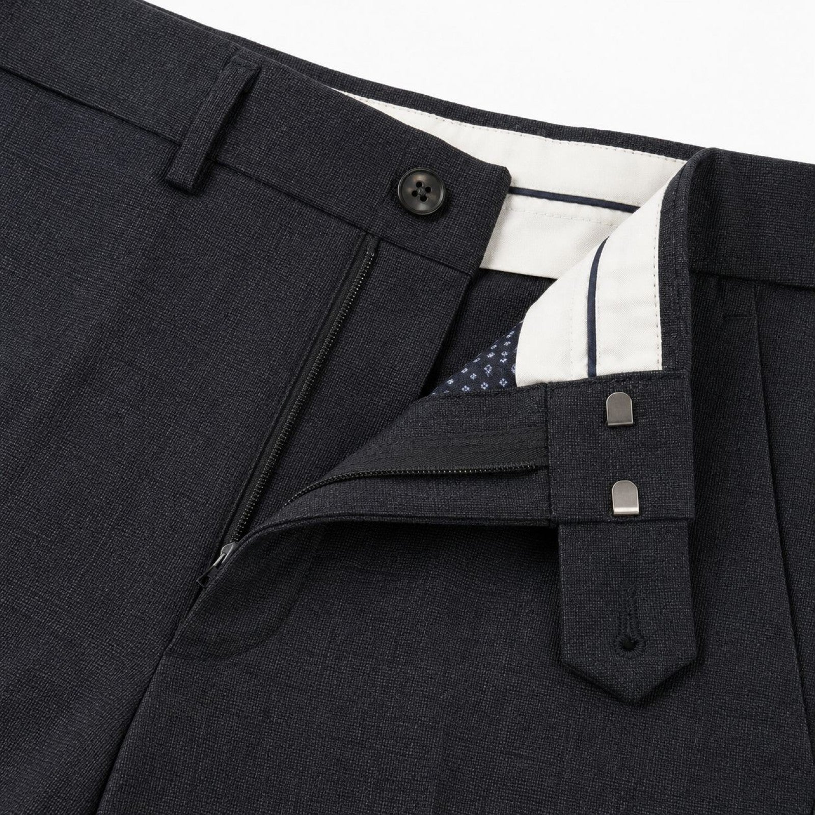 Men's Grey Slim Tapered Flat-Front Formal Trousers | Classic Office Wear Pants-3