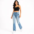 Women's Light Blue High-Rise Flared Denim Jeans with Washed Finish-1