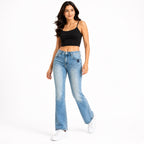 Women's Light Blue High-Rise Flared Denim Jeans with Washed Finish-1
