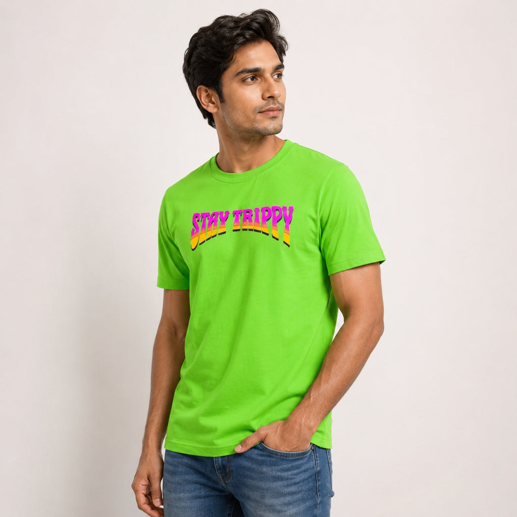 Men's “Stay Trippy” Neon Green Graphic T-Shirt-3