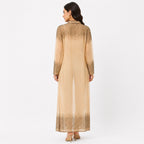Women's Beige Embellished Sheer Longline Open Front Shrug | Elegant Festive Layering Jacket-4