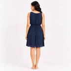 Women's Bohemian Chic Dark Navy Blue Floral A-Line One-Piece Dress-3