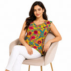 Women's Sunshine Garden Yellow Floral Sleeveless Top-2