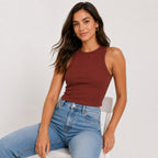 Women's Terra Glow Rust Ribbed Racerback Crop Tank Top-1