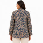 Women’s Navy Blue Printed Jacket – Full Sleeve Button-Front Floral Pattern Jacket-4
