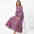 Women's Lavender Printed Tiered Maxi Dress-1