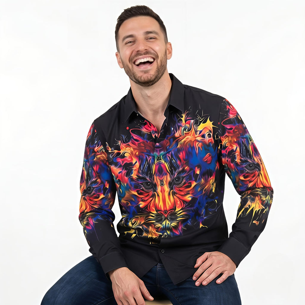 Men's Wild Flame Tiger Graphic Printed Shirt-3