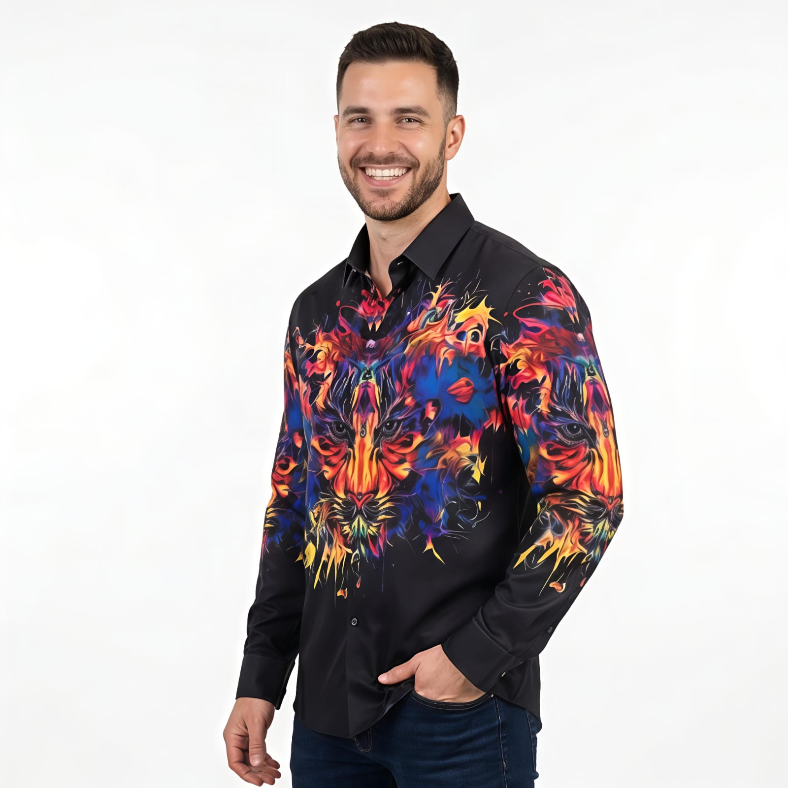 Men's Wild Flame Tiger Graphic Printed Shirt-2