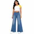 Women's Faded Blue Ultra Wide Leg Jeans | High-Rise Flared Premium Denim-1