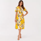 Women's Yellow Floral Fit & Flare Dress-3