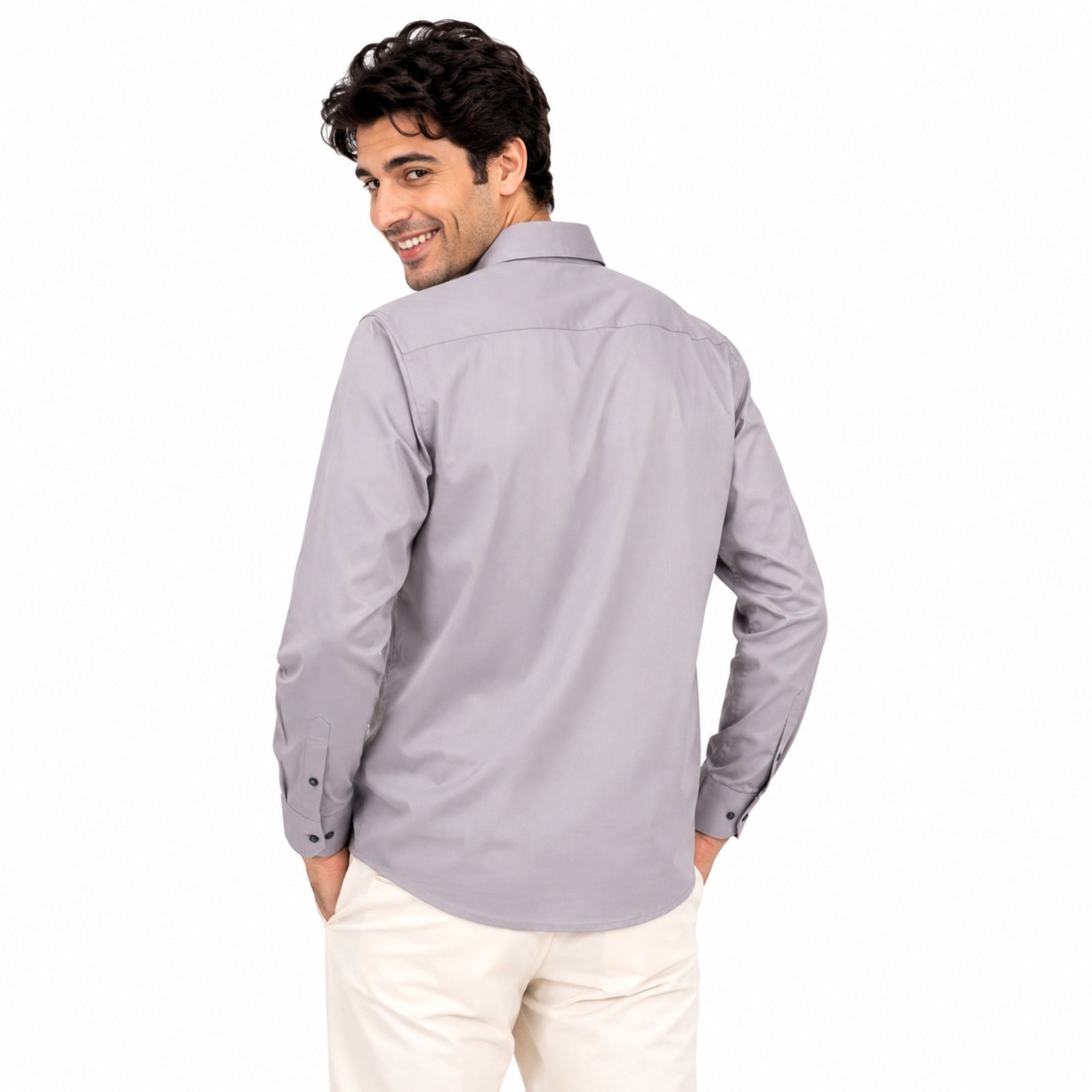 Men's Light Grey Printed Slim Fit Formal Shirt-3