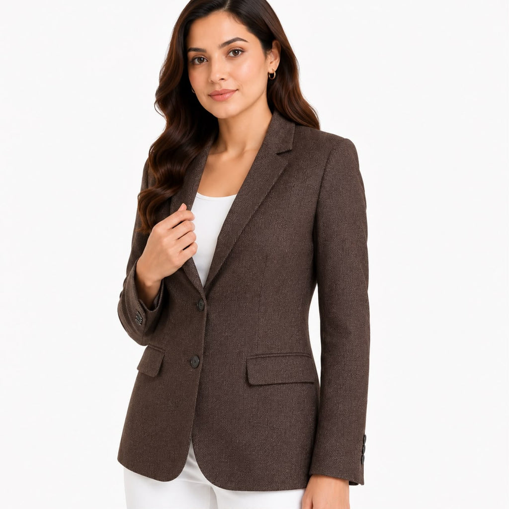 Women's Brown Formal Single-Breasted Blazer for Office & Professional Wear-2