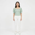 Women's Parrot Green Puff Sleeve Square Neck Top-1