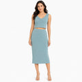 Women's Smoke Blue Sleeveless Crop Top & Midi Skirt Co-Ord Set-1